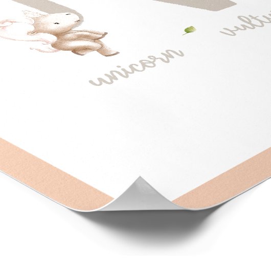 かわいい水色ABCアニマルアルファベット子供部屋 ポスター (角)