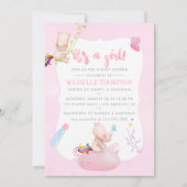 かわいい水色Rhino Unicornベビーガールシャワー 招待状 (正面)