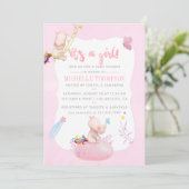 かわいい水色Rhino Unicornベビーガールシャワー 招待状 (スタンド正面)