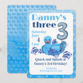 かわいい水遊びのダックの3歳誕生日パーティー招待状 招待状 (正面/裏面)