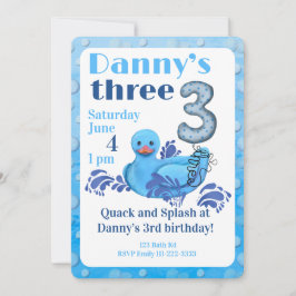 かわいい水遊びのダックの3歳誕生日パーティー招待状 招待状