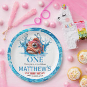 かわいい水青の魚1日の誕生日 ペーパープレート (パーティー)