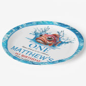 かわいい水青の魚1日の誕生日 ペーパープレート (アングル)