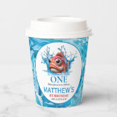 かわいい水青の魚1日の誕生日 紙コップ (裏面)