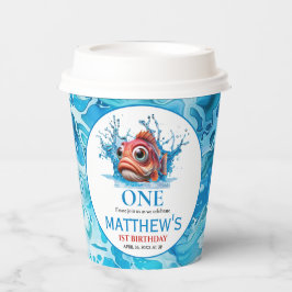 かわいい水青の魚1日の誕生日 紙コップ