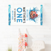 かわいい水青の魚1st誕生日パーティー 横断幕 (インサイチュ)