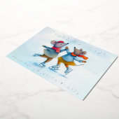 かわいい氷のスケートで滑るネズミ水の色フォイルホリデーカード 箔シーズンカード (回転した状態)