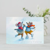 かわいい氷のスケートで滑るネズミ水の色フォイルホリデーカード 箔シーズンカード (立ち正面)