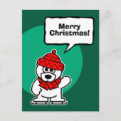 かわいい氷のスケートで滑るホッキョクベクリスマス シーズンポストカード (正面)