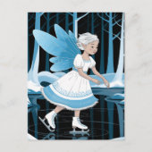 かわいい氷のスケートで滑る妖精の氷の冬の池 ポストカード (正面)