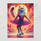 かわいい氷のスケートで滑る猫ピンク ポストカード (正面)