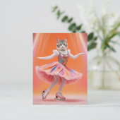 かわいい氷のスケートで滑る猫ピンク ポストカード (スタンド正面)