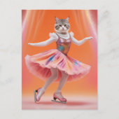 かわいい氷のスケートで滑る猫ピンク ポストカード (正面)