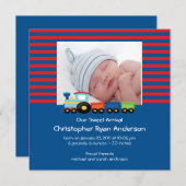 かわいい汽車の赤ちゃん男の子写真お知らせ 案内状 (正面/裏面)