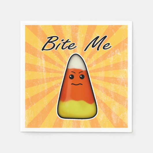 かわいい河合ハロウィンおもしろいキャンディーコーンをかむ スタンダードカクテルナプキン (正面)