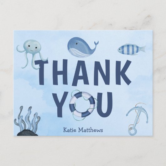 かわいい沿岸の赤ちゃんシャワー海動物ありがとう ポストカード (正面)
