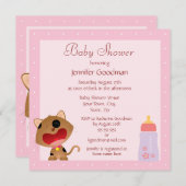 かわいい泣き叫びの子猫ピンクのベビーシャワー 招待状 (正面/裏面)