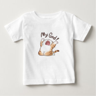 かわいい泣き叫び猫ミームおもしろいTシャツ ベビーTシャツ