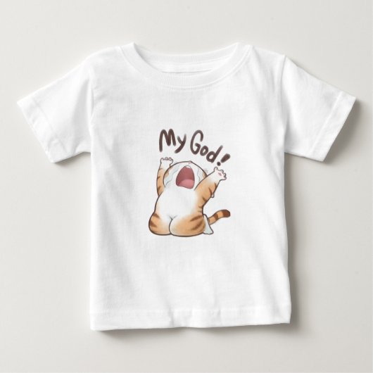 かわいい泣き叫び猫ミームおもしろいTシャツ ベビーTシャツ (正面)