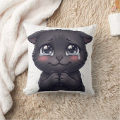 かわいい泣き顔の黒猫のキャンバスウォールアート クッション (ブランケット)