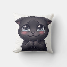 かわいい泣き顔の黒猫のキャンバスウォールアート クッション