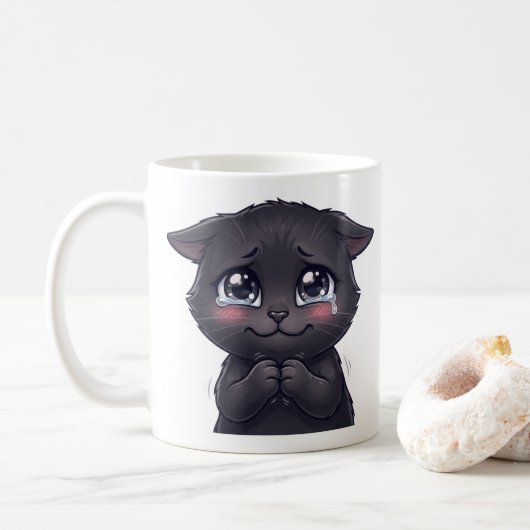 かわいい泣き顔の黒猫のキャンバスウォールアート コーヒーマグカップ (ドーナツ)
