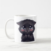 かわいい泣き顔の黒猫のキャンバスウォールアート コーヒーマグカップ (左)