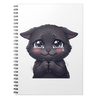 かわいい泣き顔の黒猫のキャンバスウォールアート ノートブック