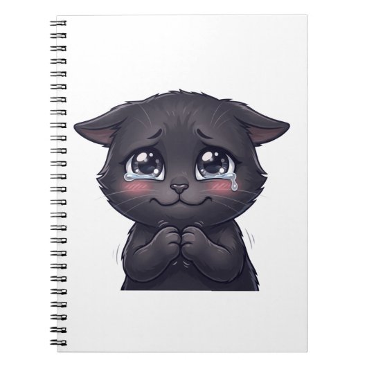 かわいい泣き顔の黒猫のキャンバスウォールアート ノートブック (正面)