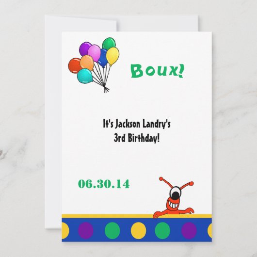 かわいい泥地モンスターのケージャンの子供の誕生日 招待状 (裏面)