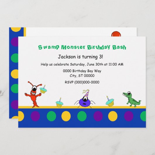 かわいい泥地モンスターのケージャンの子供の誕生日 招待状 (正面/裏面)
