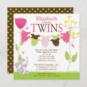 かわいい洗濯ひも ツインズベビーシャワーのご招待 招待状 (正面/裏面)