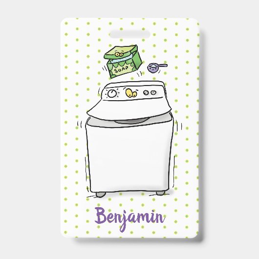 かわいい洗濯機のイラスト（洗濯物） バッジ (正面)
