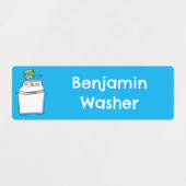 かわいい洗濯機のランドリーパーソナライズされた漫画 ラベル (デザイン1)