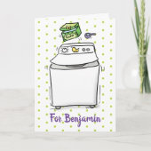 かわいい洗濯機の洗濯漫画イラストレーション カード (正面)