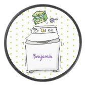 かわいい洗濯機ランドリー漫画イラストレーション アイスホッケーパック (正面)