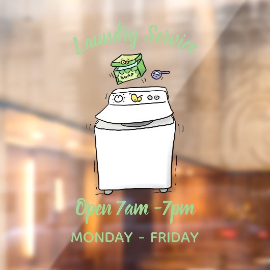 かわいい洗濯機ランドリー漫画イラストレーション ウィンドウサイン (シート2)