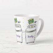 かわいい洗濯機ランドリー漫画イラストレーション カフェラテマグ (右アングル)