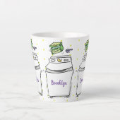 かわいい洗濯機ランドリー漫画イラストレーション カフェラテマグ (正面)