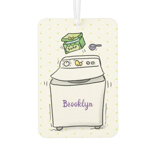 かわいい洗濯機ランドリー漫画イラストレーション カーエアーフレッシュナー (裏面)