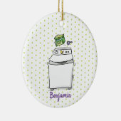 かわいい洗濯機ランドリー漫画イラストレーション セラミックオーナメント (右)