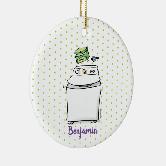 かわいい洗濯機ランドリー漫画イラストレーション セラミックオーナメント (右)