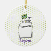 かわいい洗濯機ランドリー漫画イラストレーション セラミックオーナメント (正面)