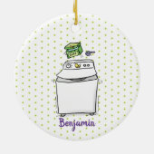 かわいい洗濯機ランドリー漫画イラストレーション セラミックオーナメント (裏面)