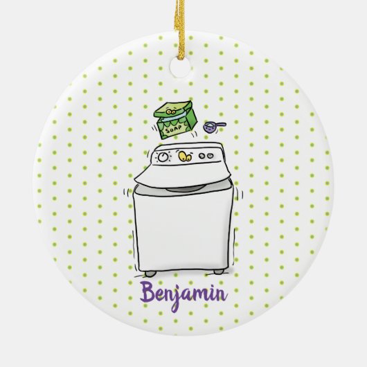 かわいい洗濯機ランドリー漫画イラストレーション セラミックオーナメント (裏面)