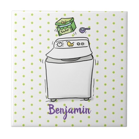 かわいい洗濯機ランドリー漫画イラストレーション タイル (正面)