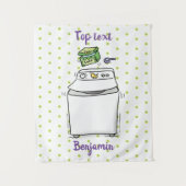 かわいい洗濯機ランドリー漫画イラストレーション タペストリー (正面)