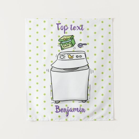 かわいい洗濯機ランドリー漫画イラストレーション タペストリー (正面)