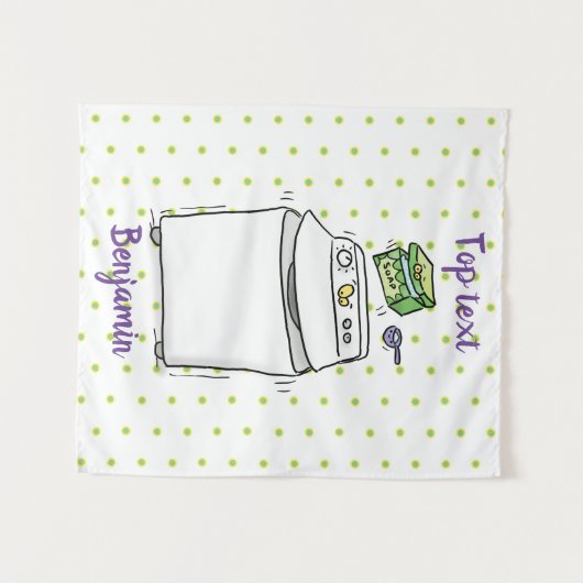 かわいい洗濯機ランドリー漫画イラストレーション タペストリー (正面(横))