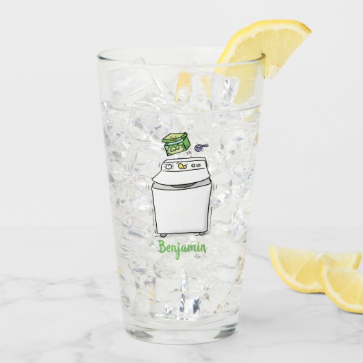 かわいい洗濯機ランドリー漫画イラストレーション タンブラーグラス (アイス裏面)